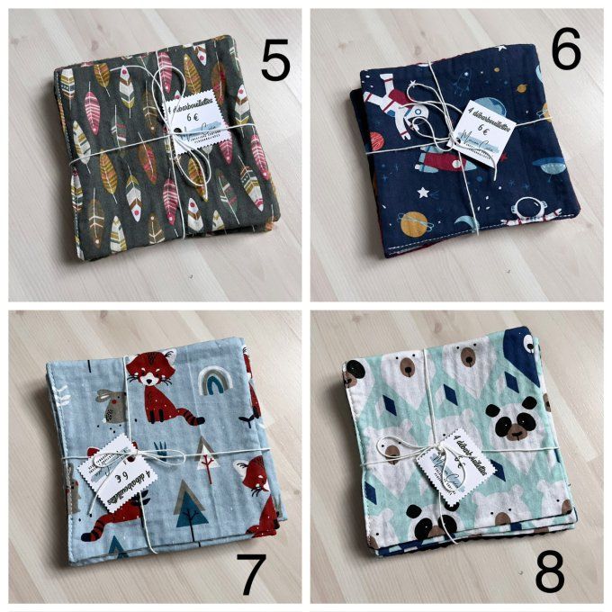 Lot de 4 lingettes - débarbouillettes / 16 lots disponibles