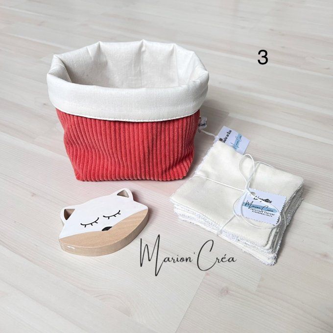 Panière en tissu avec ses lingettes assorties - 5 modèles disponibles