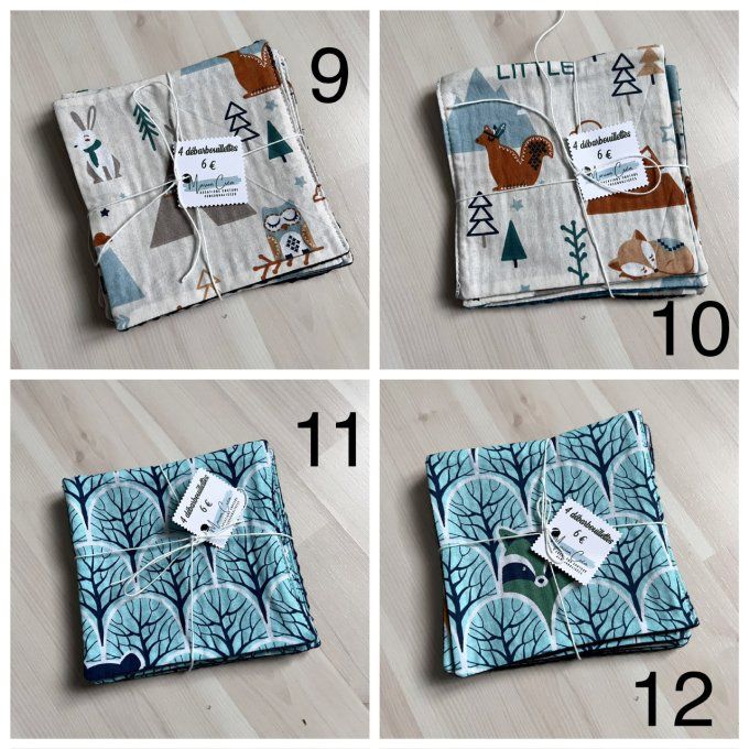 Lot de 4 lingettes - débarbouillettes / 16 lots disponibles